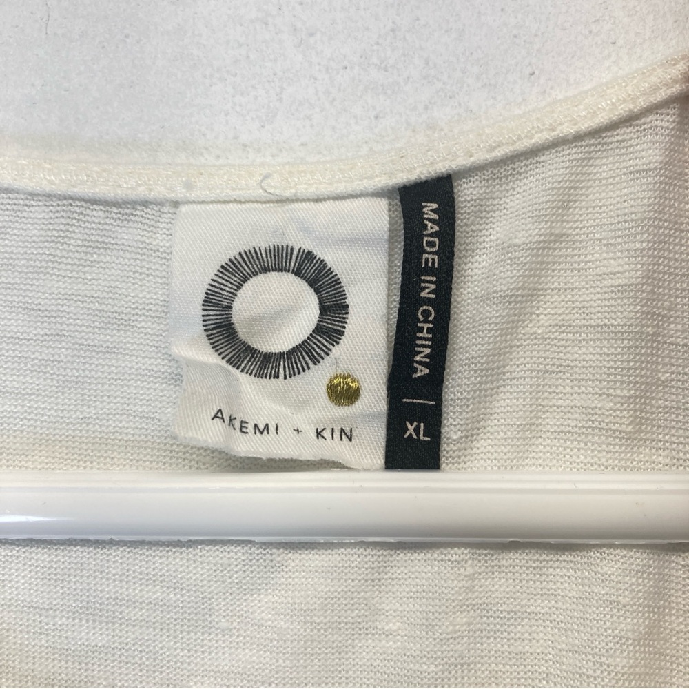 Anthropologie Akemi + Kin Top Women 100% Linen Embroidered Ivory Silver XL - Picture 5 of 11